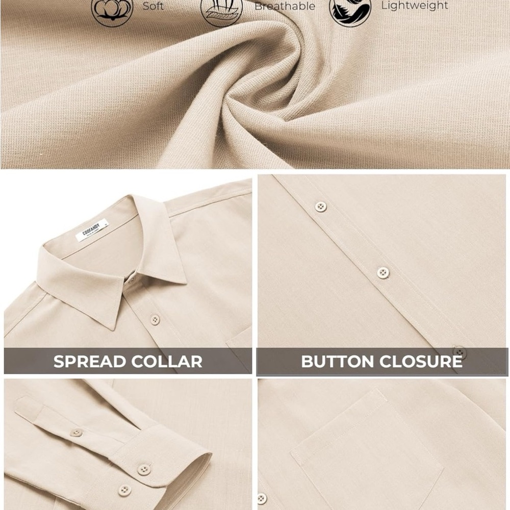 Men's Beige Long Sleeve Button Down Shirt - Picture 6 of 6